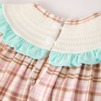 Girls Thanksgiving Turkey Smock Embroidery Plaid Dress