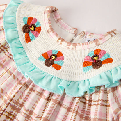 Baby Girls Thanksgiving Turkey Smock Embroidery Romper Set