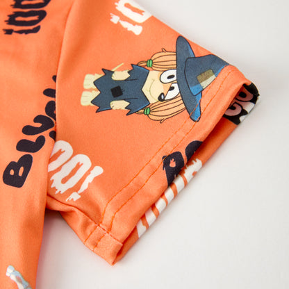 Boys Fall Halloween Orange BOO Cartoon Print Short Sleeves Top