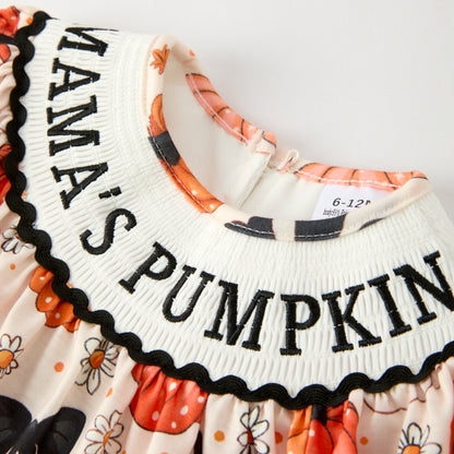 Baby Girls Halloween MAMA'S PUMPKIN Embroidery Romper