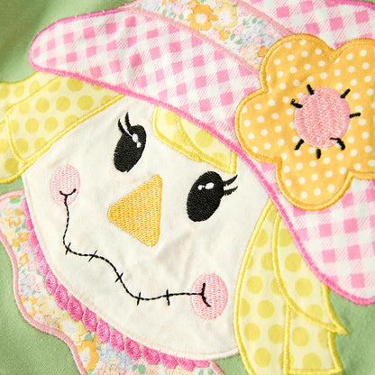 Girls Fall Thanksgiving Scarecrow Applique Top+Pant Set
