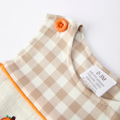 Baby Boys Thanksgiving Pumpkin Turkey Embroidered Plaid Romper
