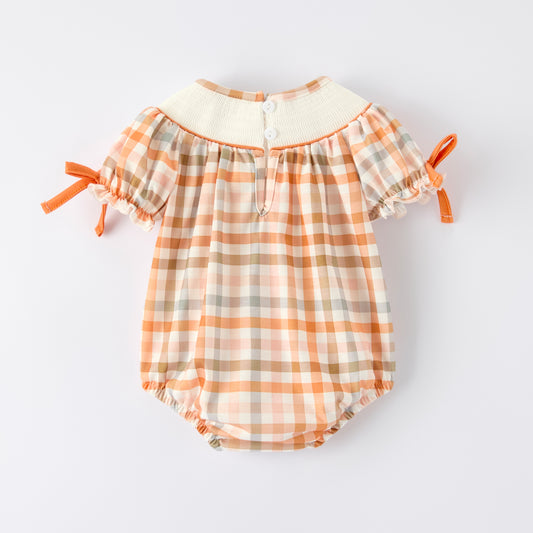 Thanksgiving Pumpkin Turkey Bow Embroidery Smock Fall Bubble Romper