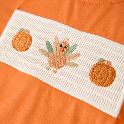 Boys Thanksgiving Pumpkin Turkey Embroidery Smock Fall Pant Set