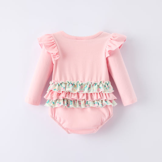 Sweet Clover Charm Embroidered Baby Pink Romper St. Patrick’s Day