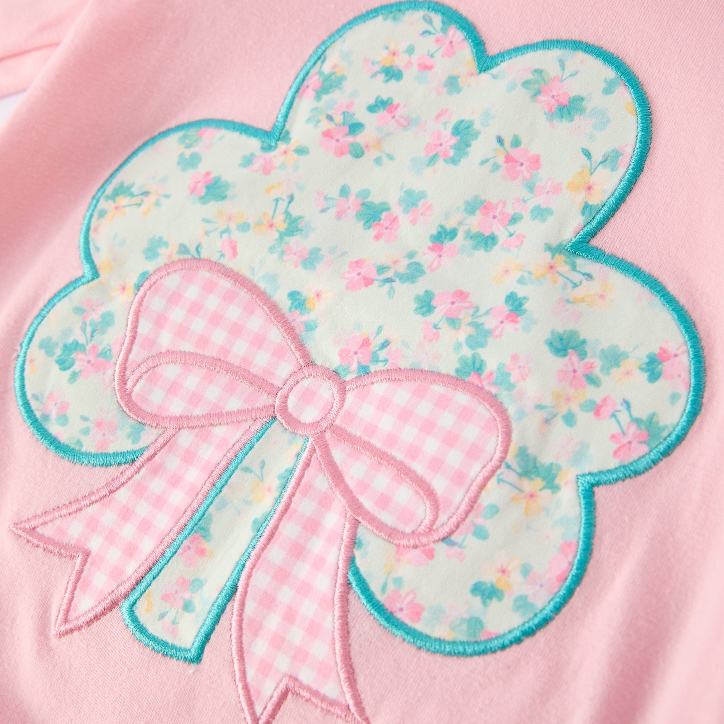 Sweet Clover Charm Embroidered Baby Pink Romper St. Patrick’s Day