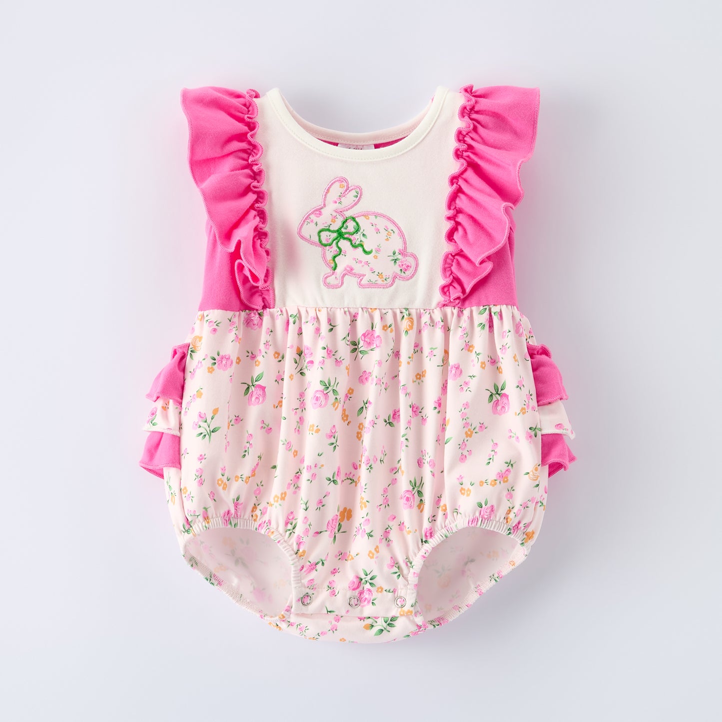 Kids Easter Pink Floral Bunny Collection Embroidery Outfits