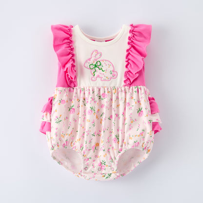 Kids Easter Pink Floral Bunny Collection Embroidery Outfits