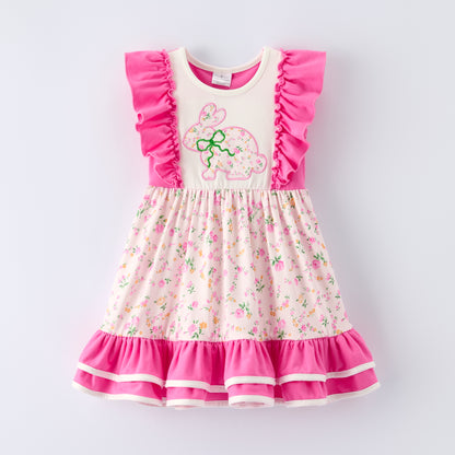 Kids Easter Pink Floral Bunny Collection Embroidery Outfits