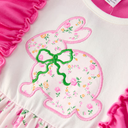 Kids Easter Pink Floral Bunny Collection Embroidery Outfits