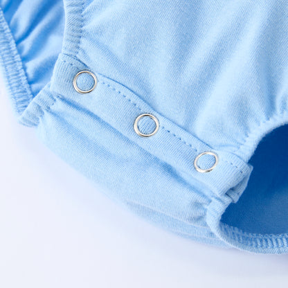 Boys Baby Summer Baseball Smocked Embroidery Blue Romper