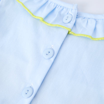 Girls Easter Bunny Eggs Cross Embroidery Smocked Blue Dress