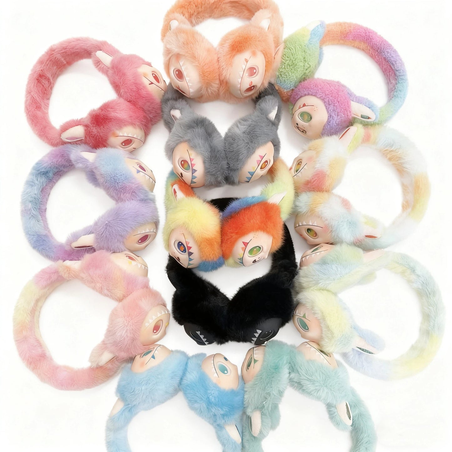 Winter Vinyl Labubu Tie Dyed Fuzzy Ear Muffs Warm Plush Earmuffs  Cozy Frost-Proof Ear Warmers