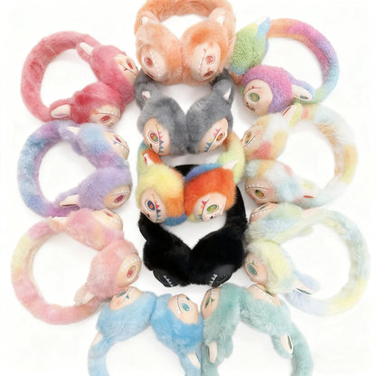 Winter Vinyl Labubu Tie Dyed Fuzzy Ear Muffs Warm Plush Earmuffs  Cozy Frost-Proof Ear Warmers