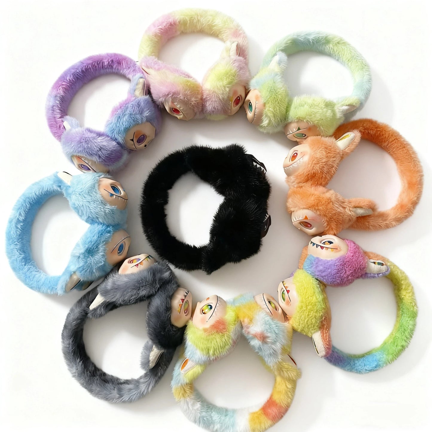 Winter Vinyl Labubu Tie Dyed Fuzzy Ear Muffs Warm Plush Earmuffs  Cozy Frost-Proof Ear Warmers