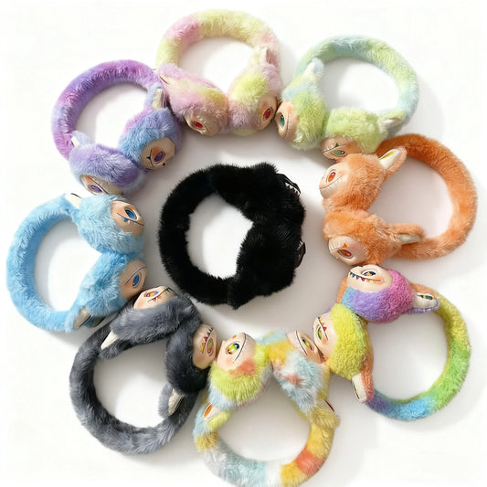 Winter Vinyl Labubu Tie Dyed Fuzzy Ear Muffs Warm Plush Earmuffs  Cozy Frost-Proof Ear Warmers