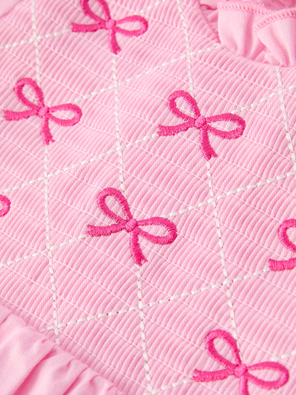 Spring / Summer Kids Collection Pink Bow Smocked Embroidery – In Stock
