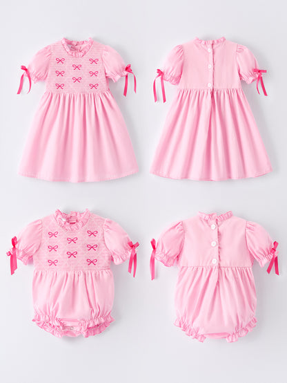 Spring / Summer Kids Collection Pink Bow Smocked Embroidery – In Stock