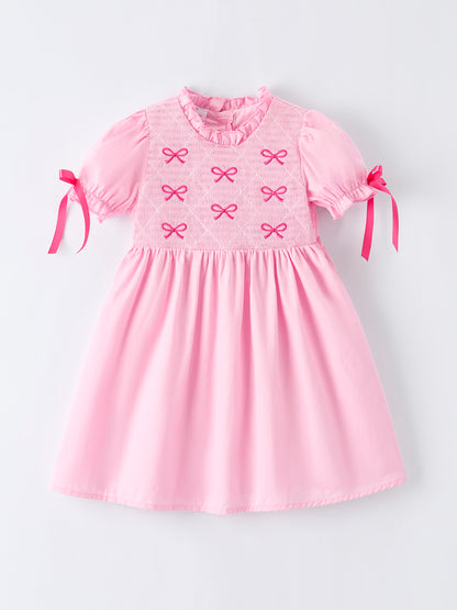 Spring / Summer Kids Collection Pink Bow Smocked Embroidery – In Stock