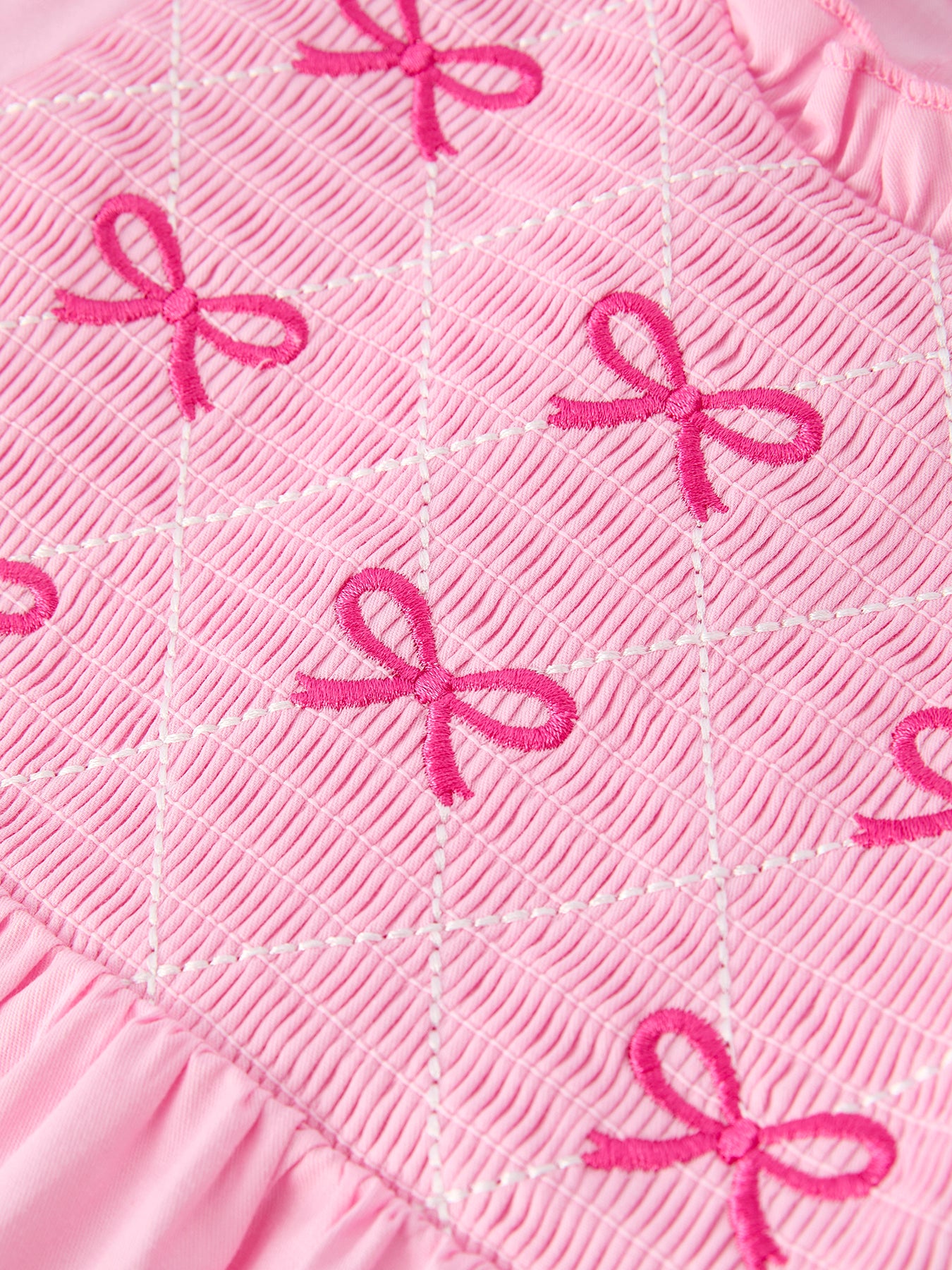 Spring / Summer Kids Collection Pink Bow Smocked Embroidery – In Stock