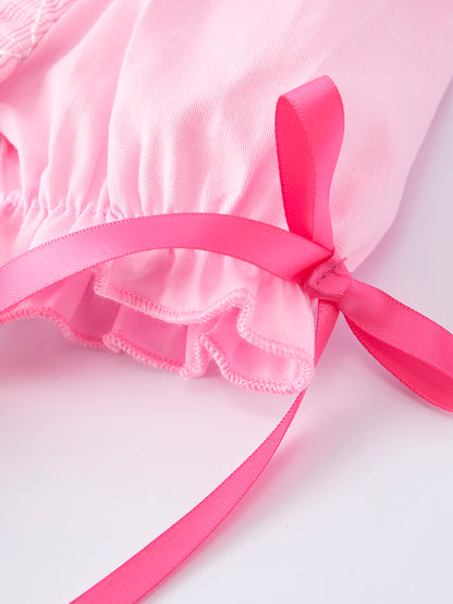 Spring / Summer Kids Collection Pink Bow Smocked Embroidery – In Stock