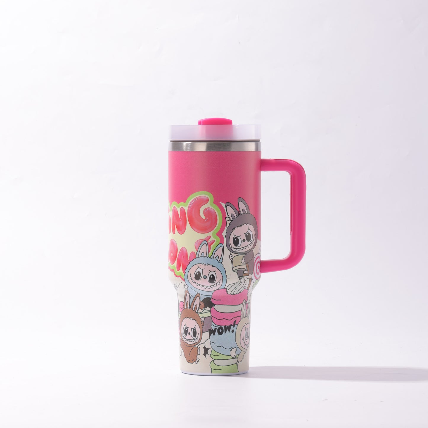 Labubu 40oz Insulated Tumbler with Handle and Straw Car Travel Mug Hot & Cold Stainless Steel Cup