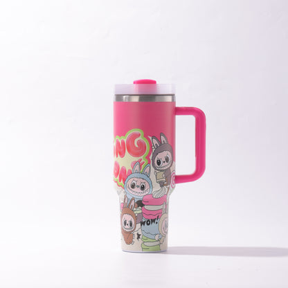 Labubu 40oz Insulated Tumbler with Handle and Straw Car Travel Mug Hot & Cold Stainless Steel Cup