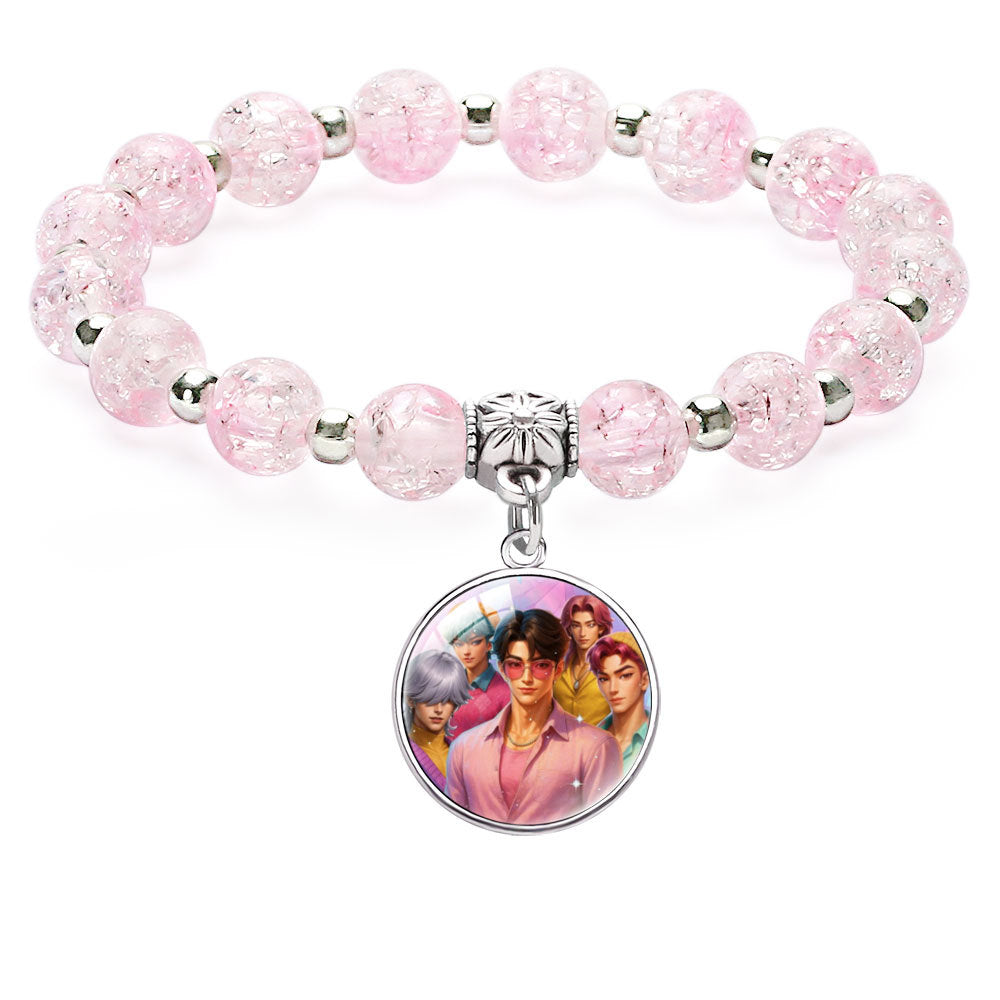 New Design K-Pop Demon Hunters Beaded Charm Bracelet with Gemstone Ice-Cracked Style