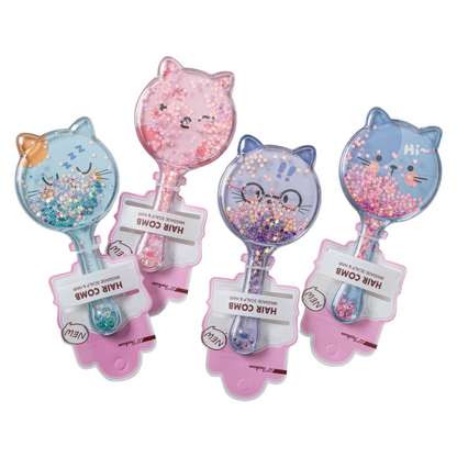 Kids Glitter Hair Brush Cartoon Princess Cushion Detangling Comb, Scalp Massage Brush Random Colors