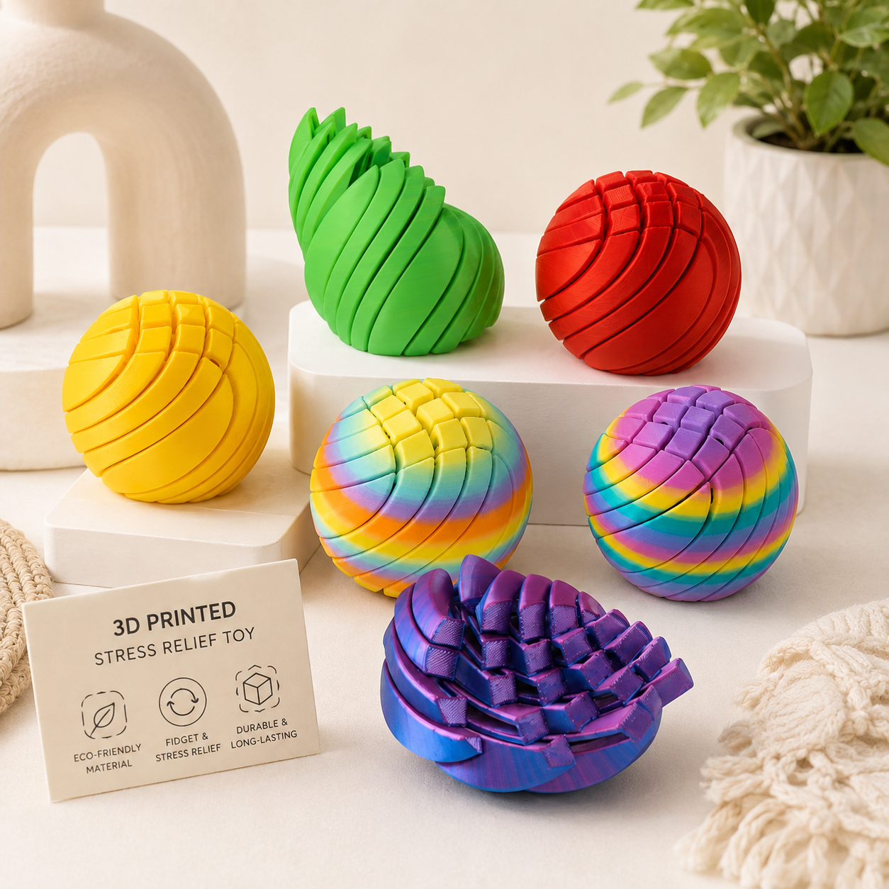 3D Printed Transforming Fidget Ball – Spiral Sensory Desk Toy & Puzzle Stress Relief Gift