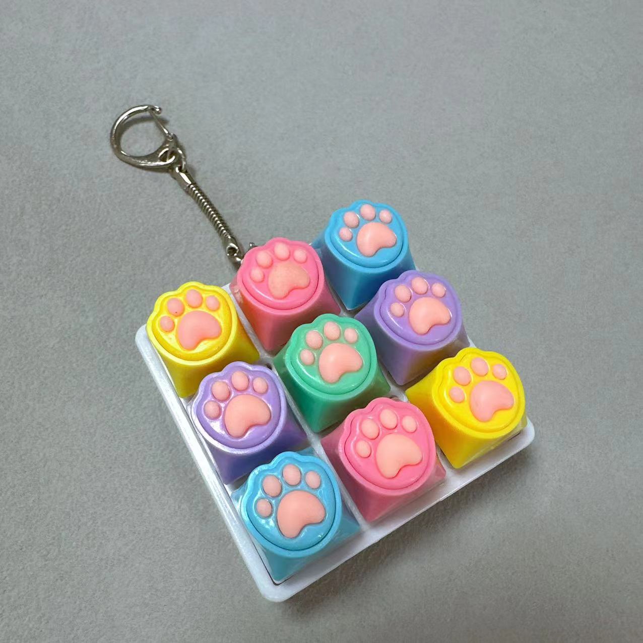 Kawaii Paw Print Keycap Bag Charm Keychain – Cute Mini Keyboard Keychain for Gifts