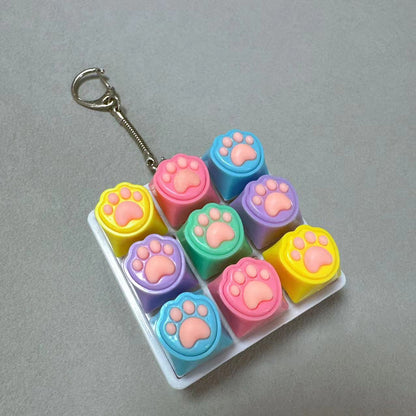 Kawaii Paw Print Keycap Bag Charm Keychain – Cute Mini Keyboard Keychain for Gifts