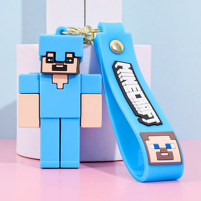 Pixel Block Style PVC Silicone Keychain Cartoon Figure Key Ring & Bag Charm
