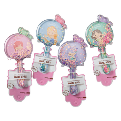 Kids Glitter Hair Brush Cartoon Princess Cushion Detangling Comb, Scalp Massage Brush Random Colors