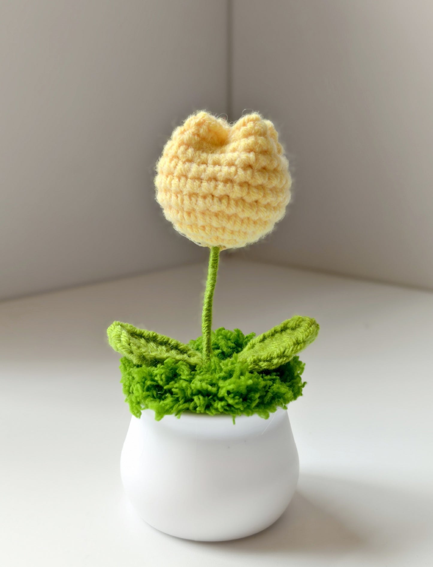 Handmade Knitted Flower Pot – Yarn Sunflower, Carnation & Tulip Desk Decor
