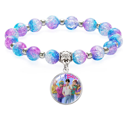 New Design K-Pop Demon Hunters Beaded Charm Bracelet with Gemstone Ice-Cracked Style