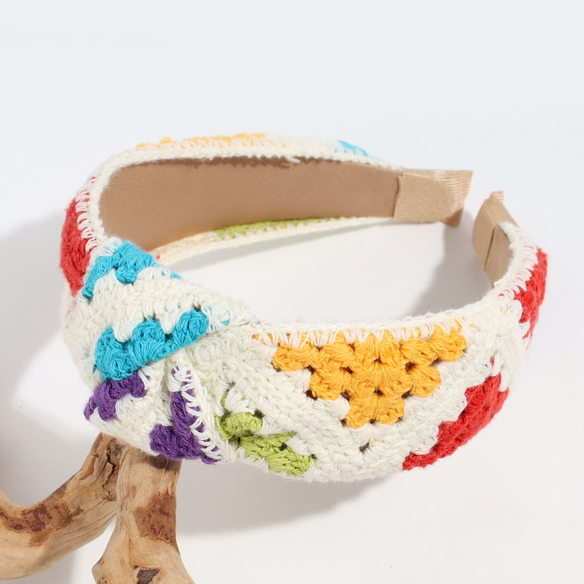 Handmade Crochet Headband Boho Knitted Hair Band for Women & Girls Granny Square Hair Accessory