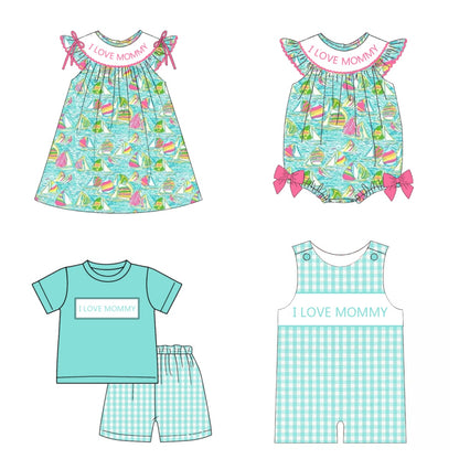 Kids "I LOVE MOMMY" Embroidered Smocked Matching Clothes