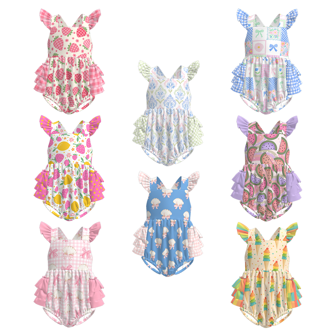 Baby Girls Fruit Summer Themed Print Bubbles Romper