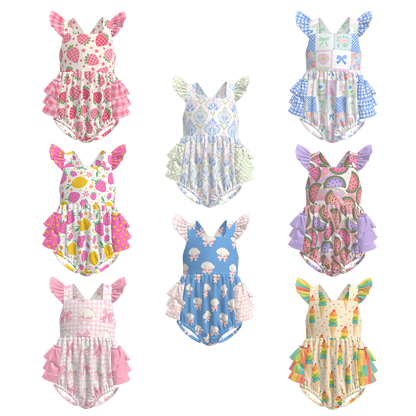 Baby Girls Fruit Summer Themed Print Bubbles Romper