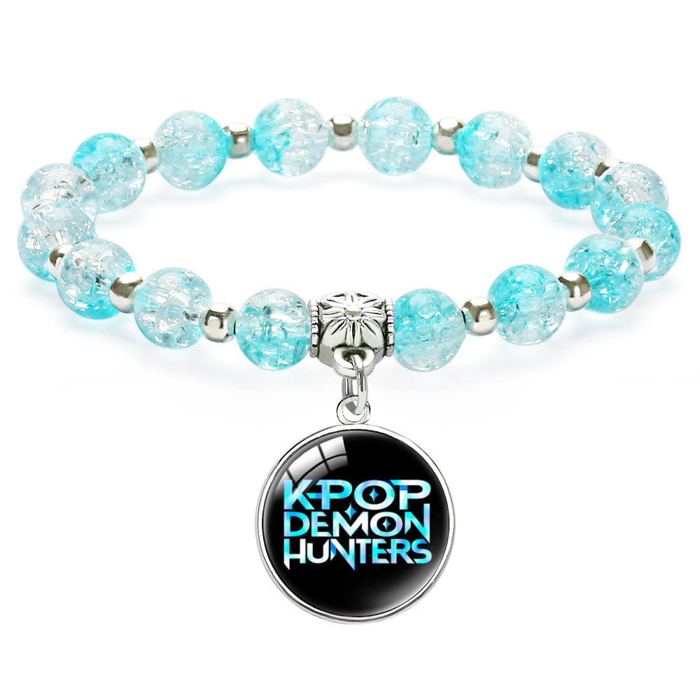 New Design K-Pop Demon Hunters Beaded Charm Bracelet with Gemstone Ice-Cracked Style