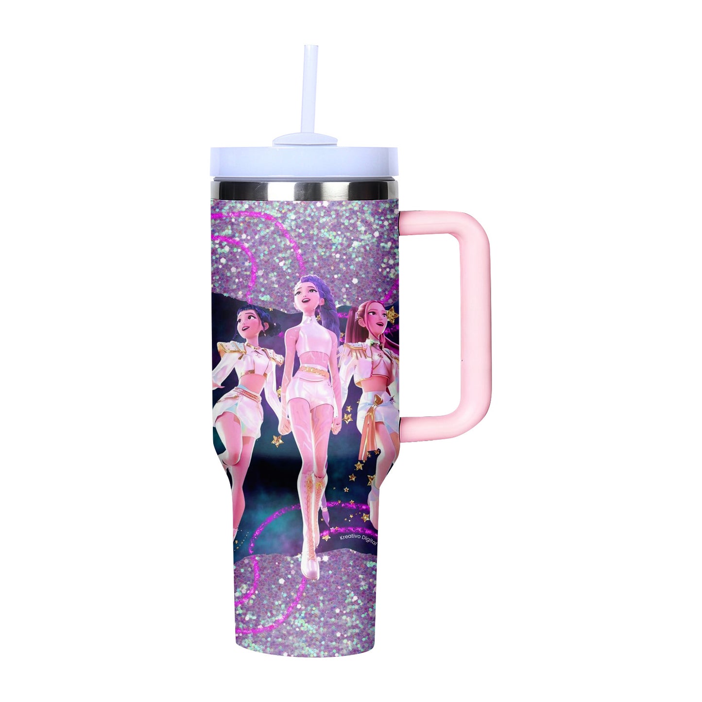 KPOP Demon Hunters 40oz Insulated Tumbler with Handle and Straw Car Travel Mug Cold Stainless Steel Cup