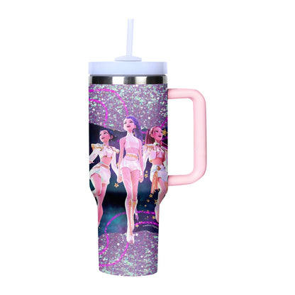 KPOP Demon Hunters 40oz Insulated Tumbler with Handle and Straw Car Travel Mug Cold Stainless Steel Cup