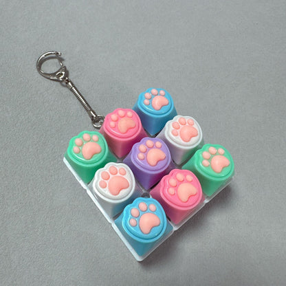 Kawaii Paw Print Keycap Bag Charm Keychain – Cute Mini Keyboard Keychain for Gifts