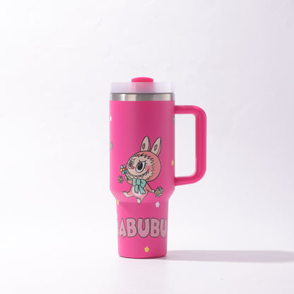 Labubu 40oz Insulated Tumbler with Handle and Straw Car Travel Mug Hot & Cold Stainless Steel Cup