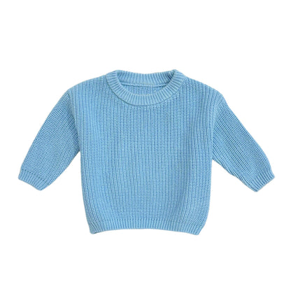 Personalized Name Knit Sweater for Babies & Kids – Custom Yarn Embroidery with Optional Crochet Decorations