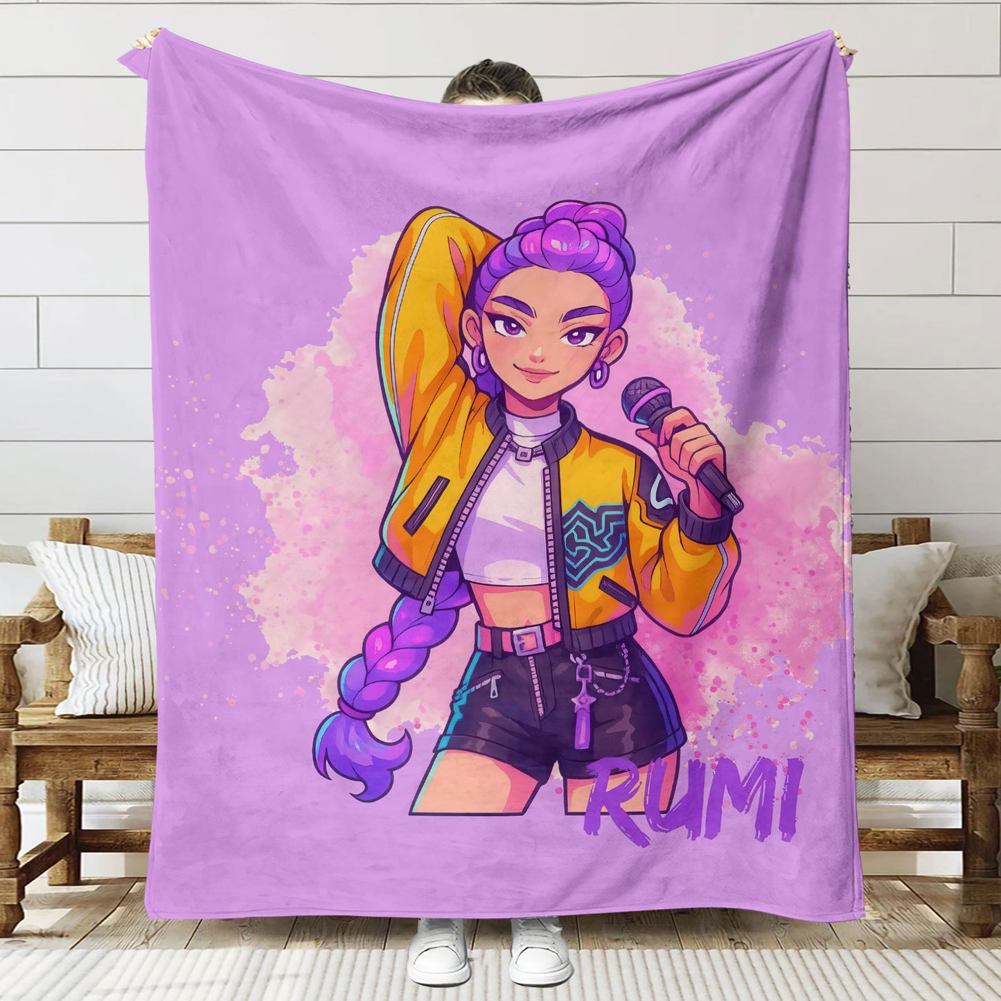 Kpop Demon Hunters Saja Boys Plush Throw Blanket, Flannel Nap Blanket for Sofa or Bed