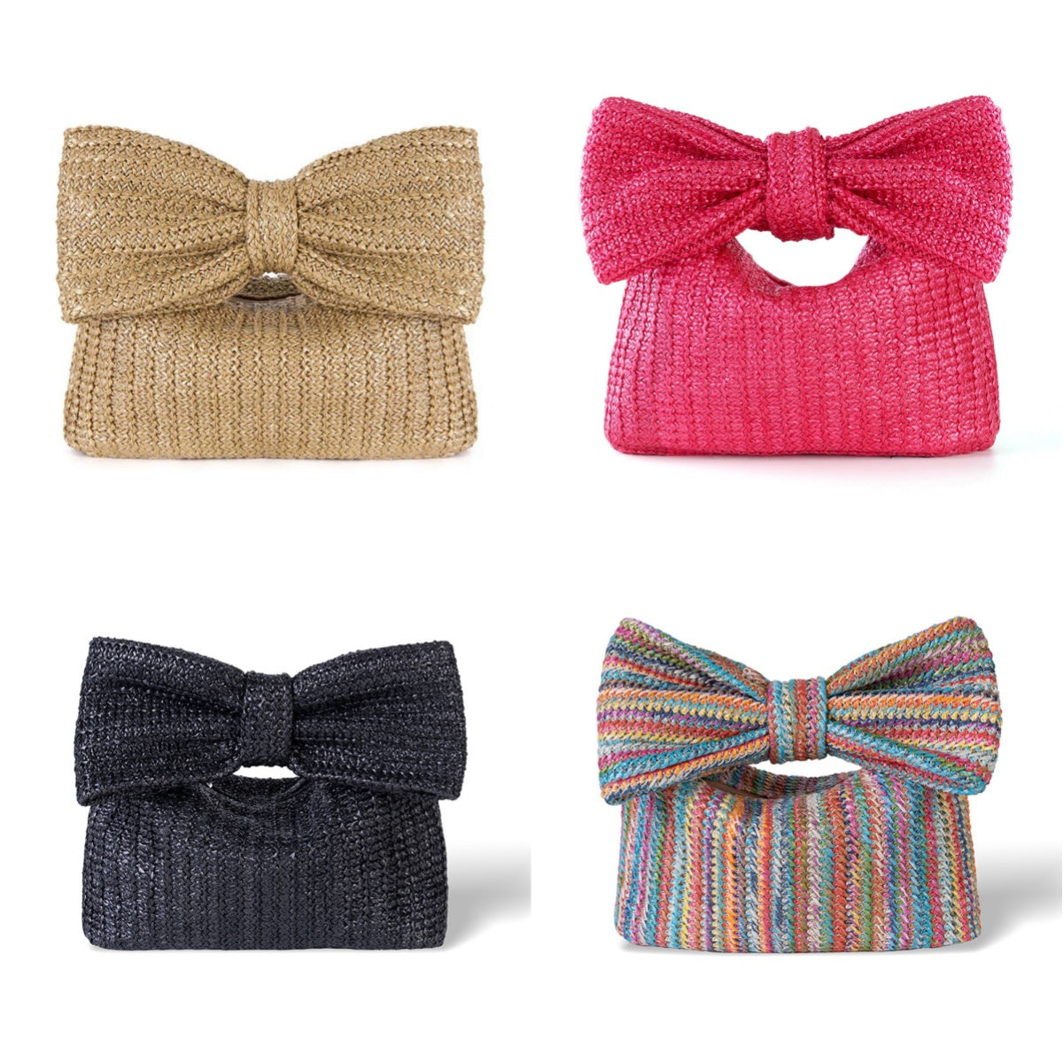 Bow Detail Woven Straw Clutch Handbag for Women