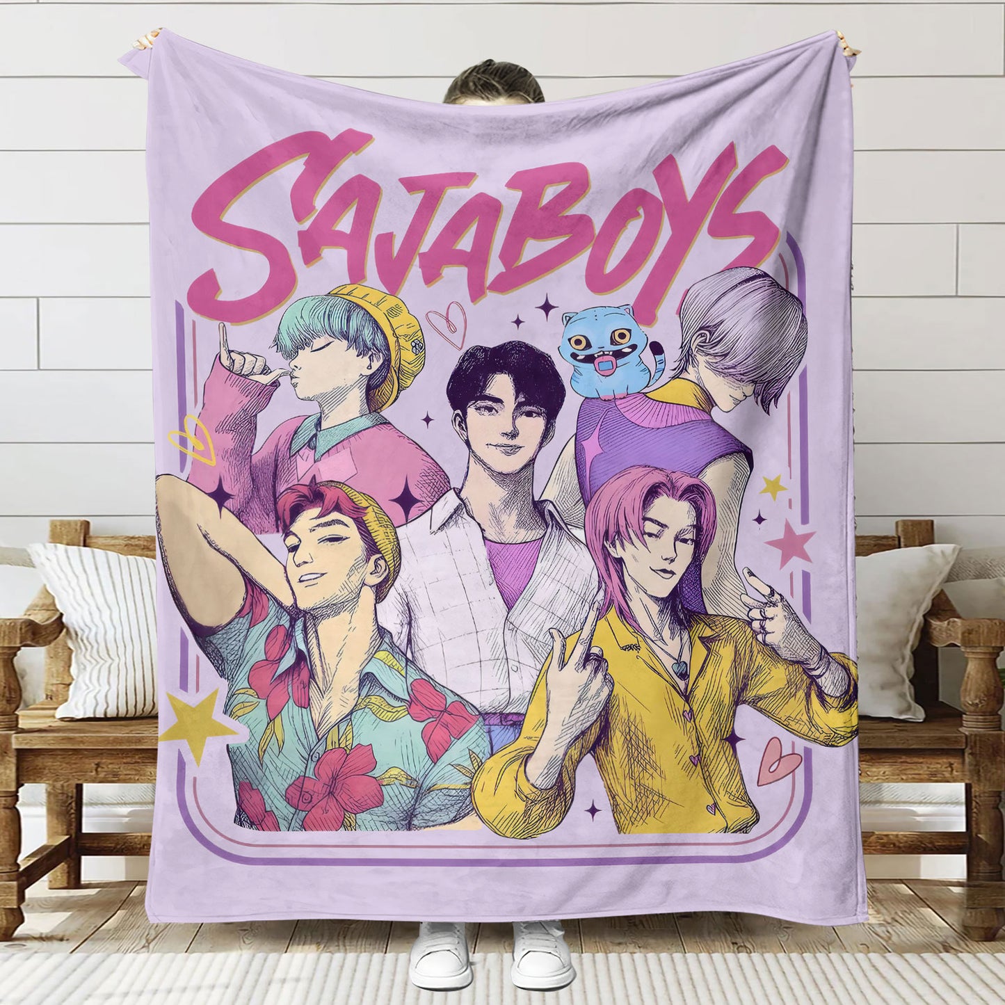Kpop Demon Hunters Saja Boys Plush Throw Blanket, Flannel Nap Blanket for Sofa or Bed