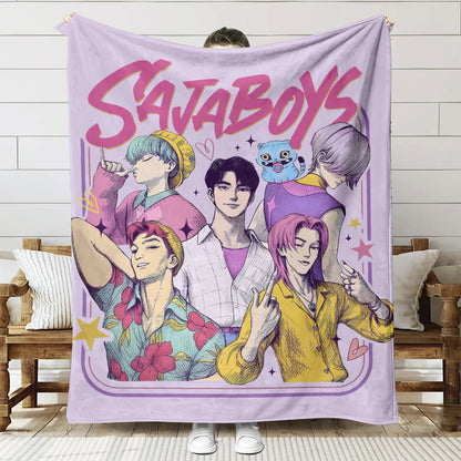 Kpop Demon Hunters Saja Boys Plush Throw Blanket, Flannel Nap Blanket for Sofa or Bed